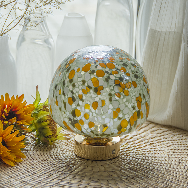 Handmade Glass Night Table Lamp with Garden Agate Base