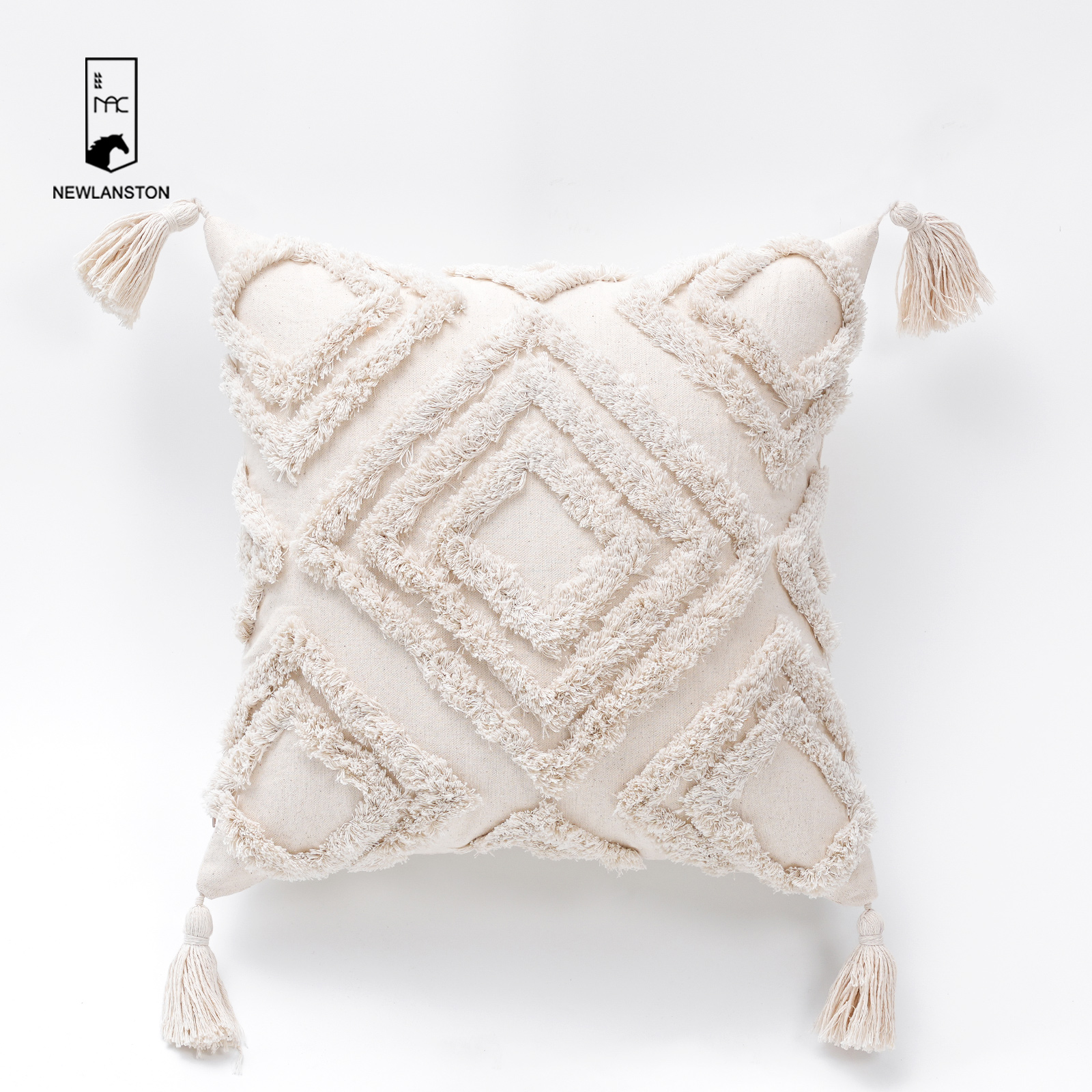 Bohemian Tufted Cotton Linen Pillow Cover with Tassels