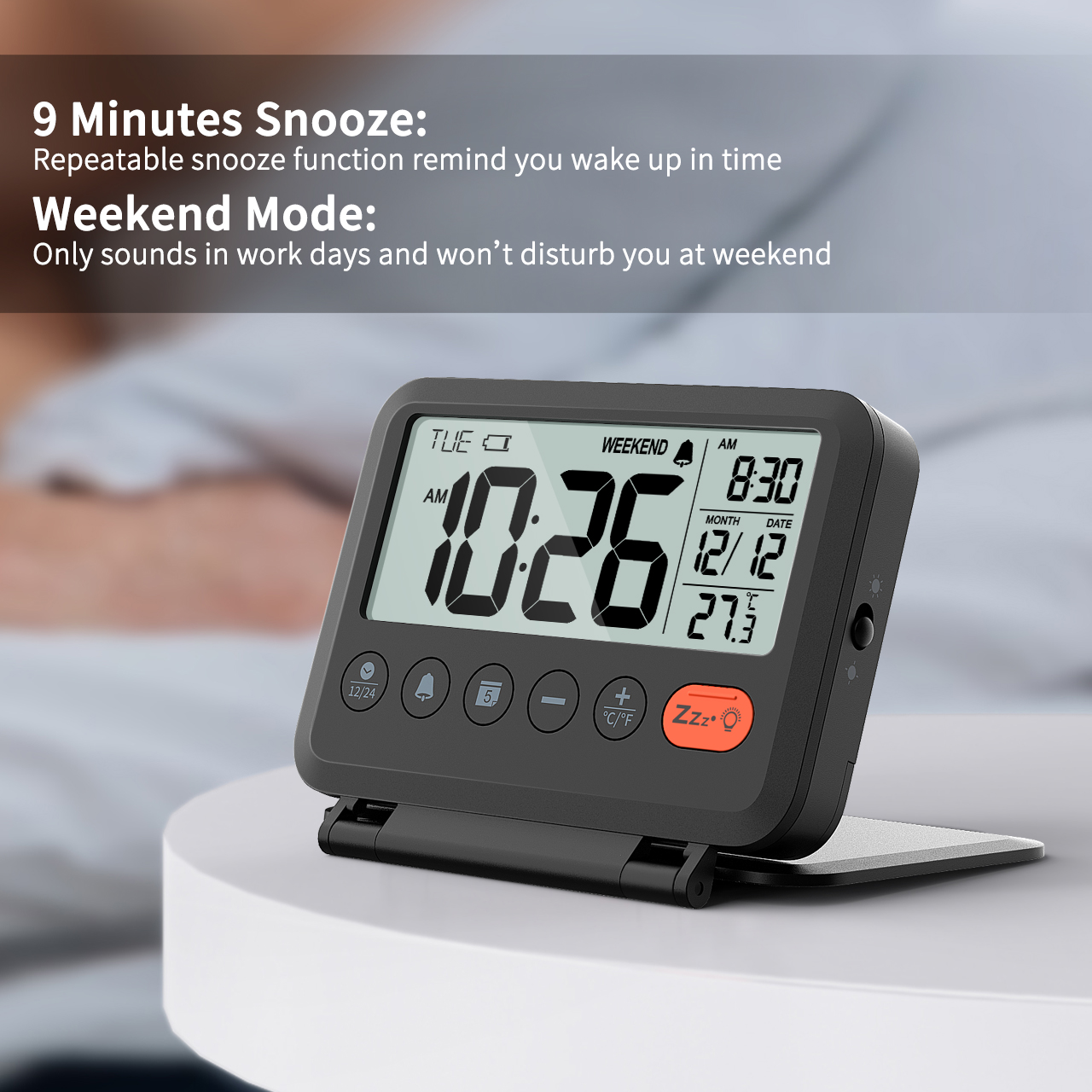 Black Foldable Portable Clock