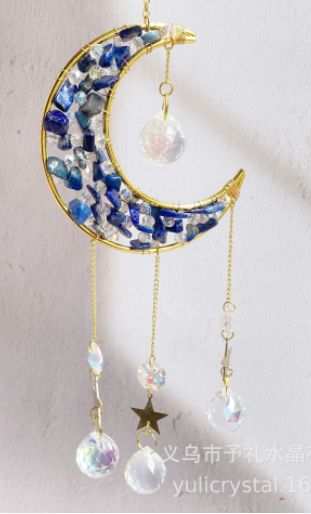 Crystal Suncatcher with Lapis Lazuli Moon