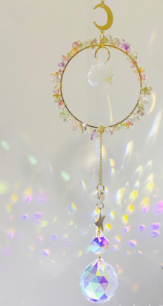 Crystal Suncatcher with Colorful Crackle Crystal Ring