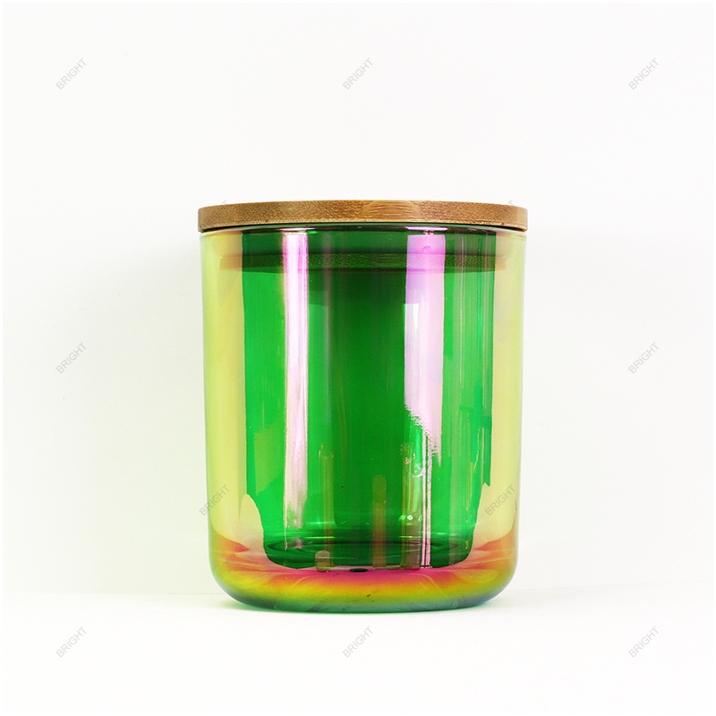 Electroplated Iridescent Rainbow Glass Candle Jar with Lid