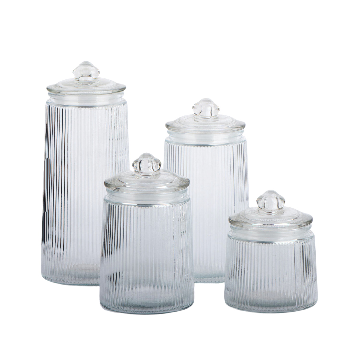 Glass Storage Jar with Embossed Vertical Lines