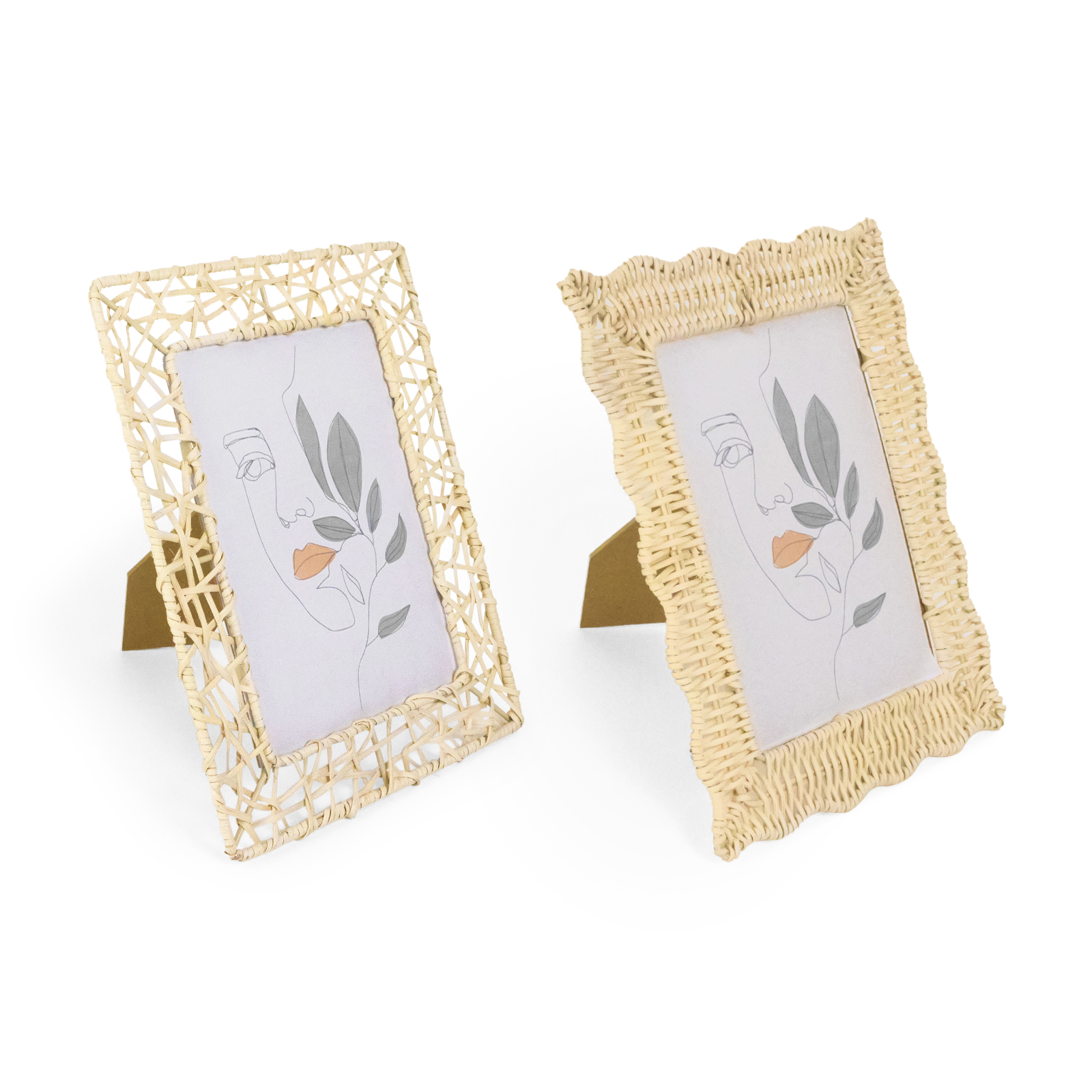 Boho Rattan Picture Frame for Wall and Tabletop Display