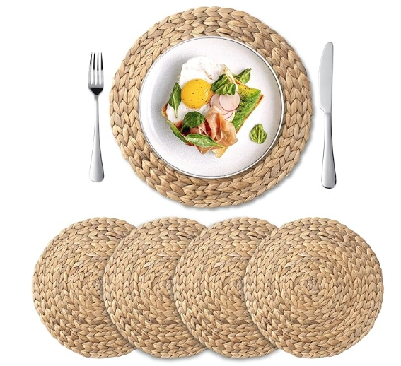 Round Woven Water Hyacinth Placemats for Dining Table