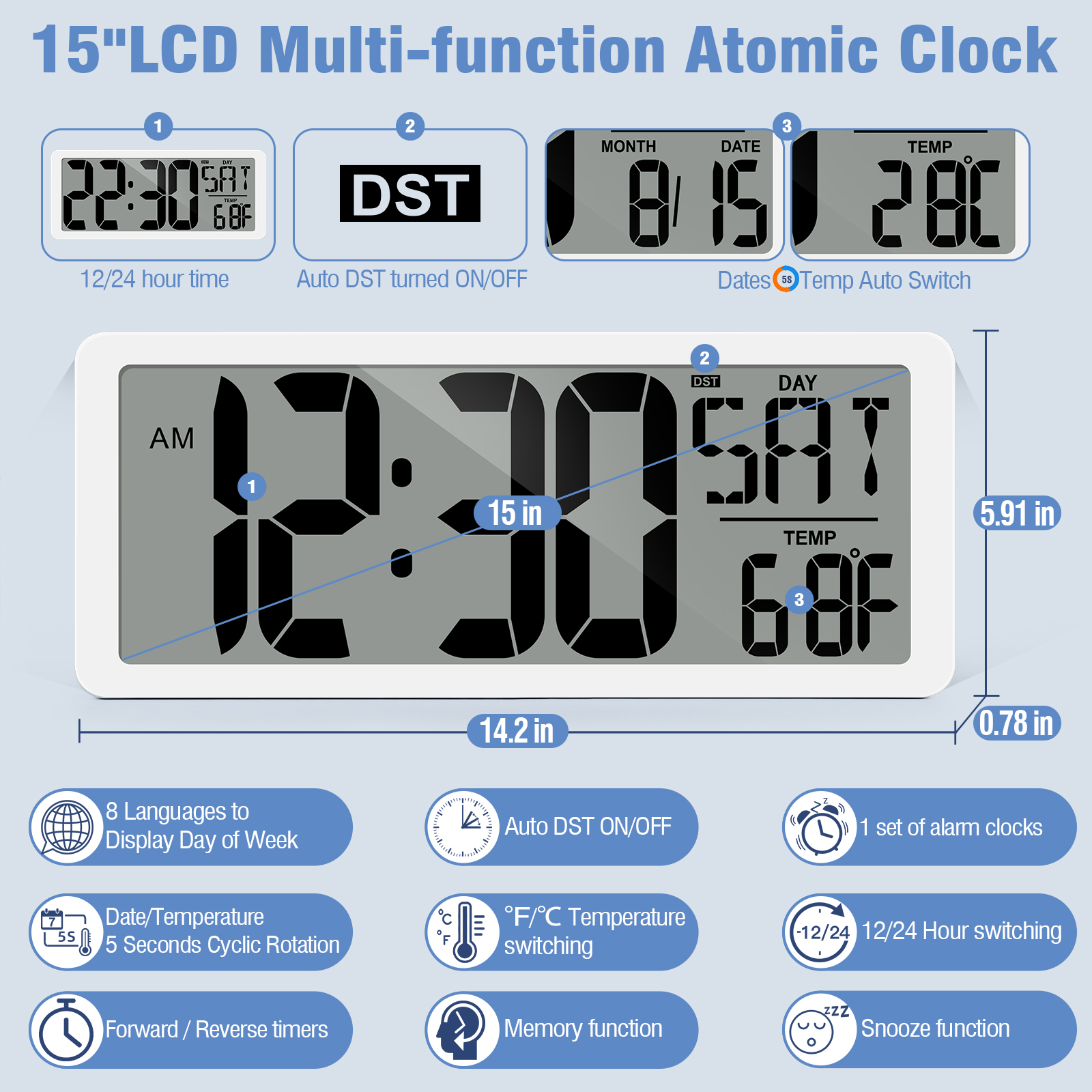 14.2 Inch Large LCD Screen Digital Electronic Wall Clock
