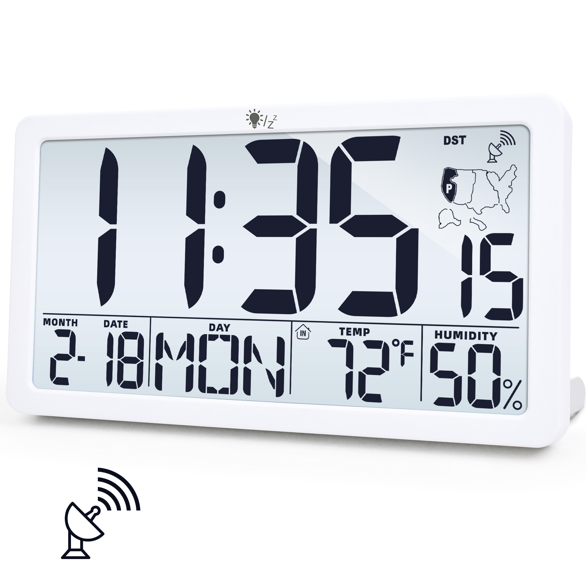 9.72 Inch Atomic Radio Digital Desk Clock with Temperature Humidity