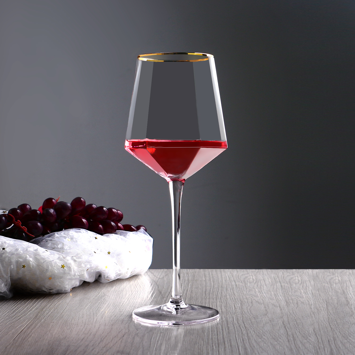 Luxury Crystal Diamond Gold Rim Wine Goblet 14oz