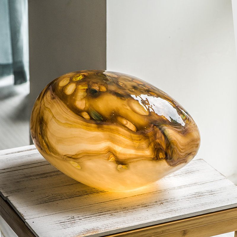 Art Color Glass Decorative Lighting Handmade Spherical Oval Stone