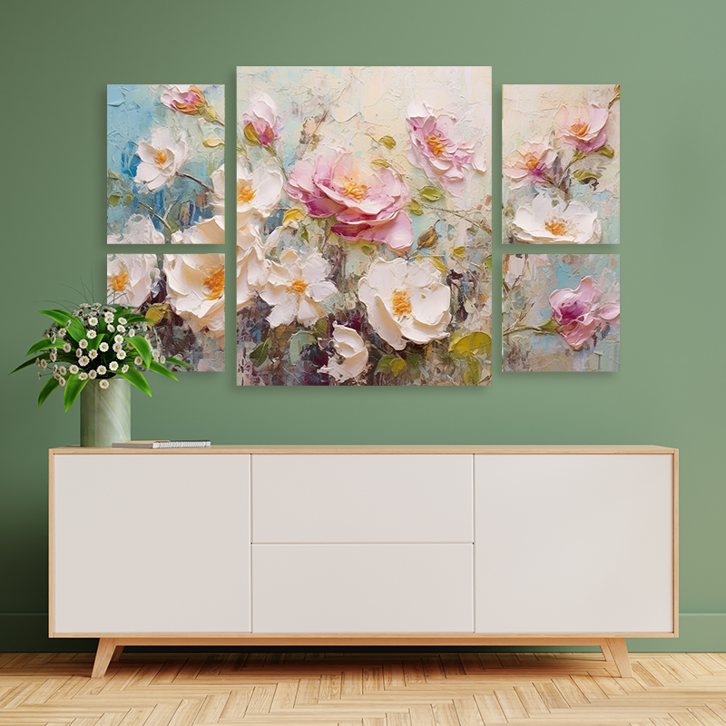 Colorful Floral Tropical Five-in-One Canvas Art Set