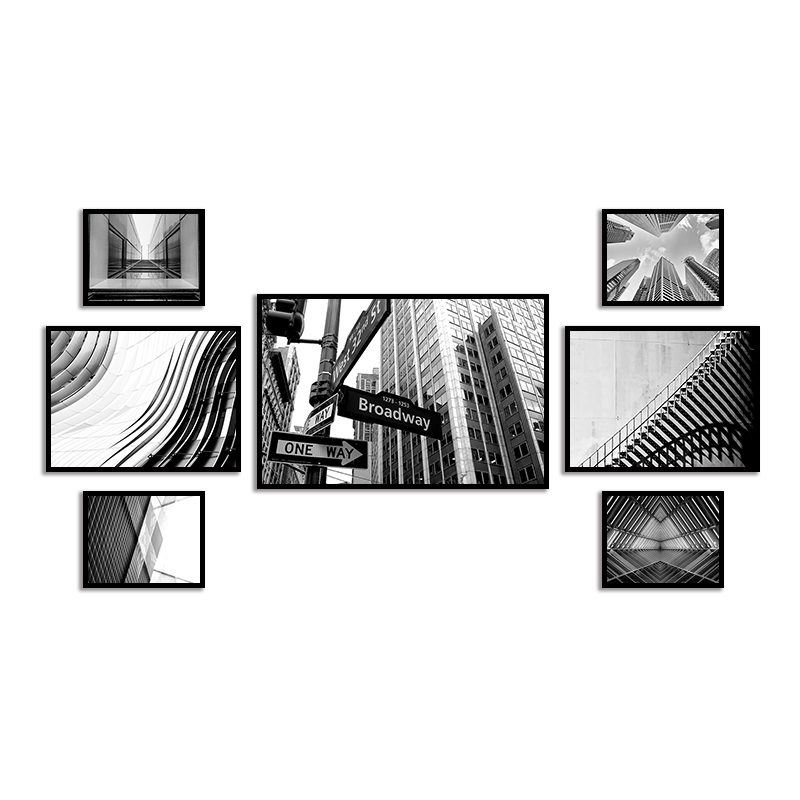 Set of 7 Black Frame MDF Framed Art Prints