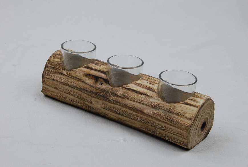 Wooden Candle Holder with Glass Cup