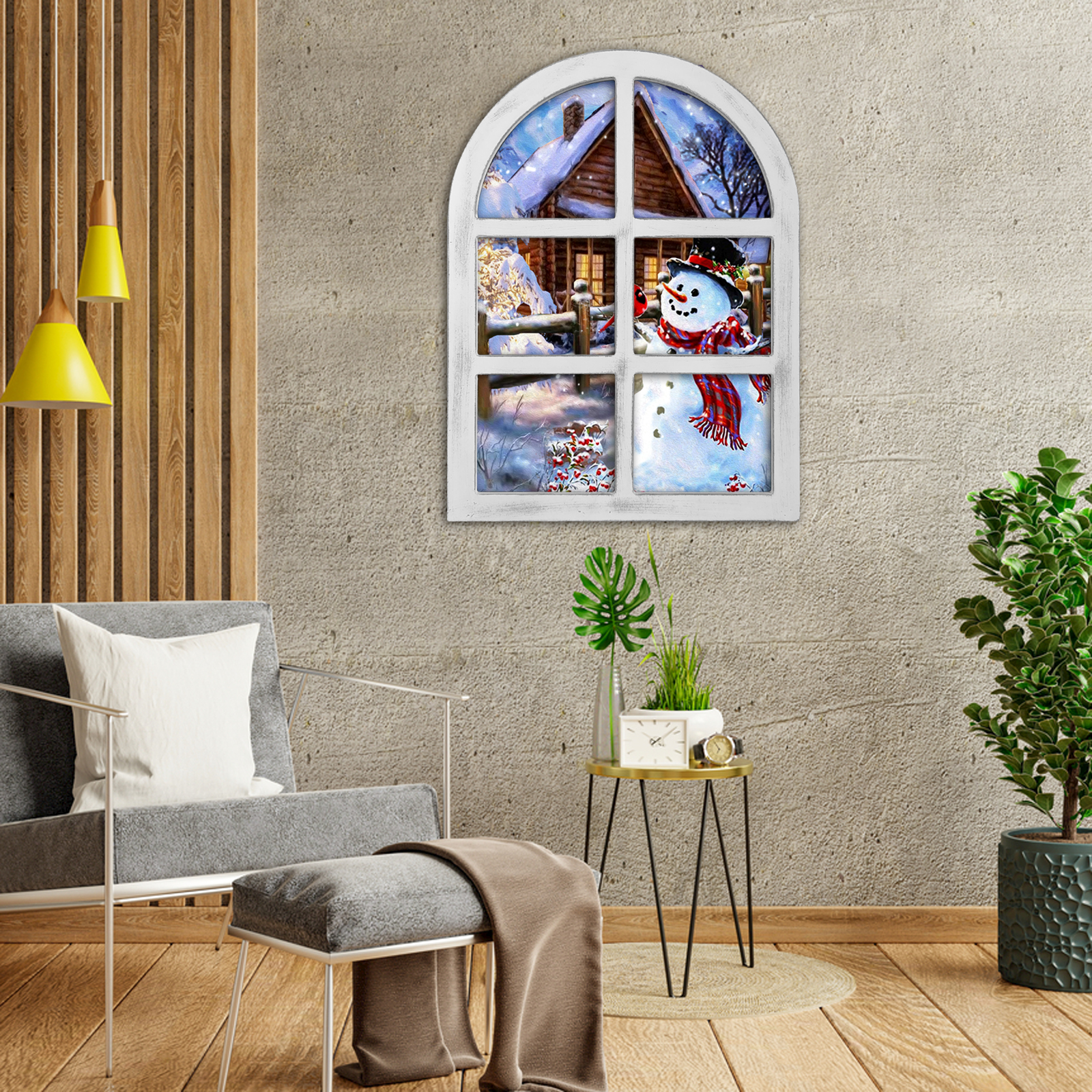 Vintage Window Frame Christmas Decoration Painting