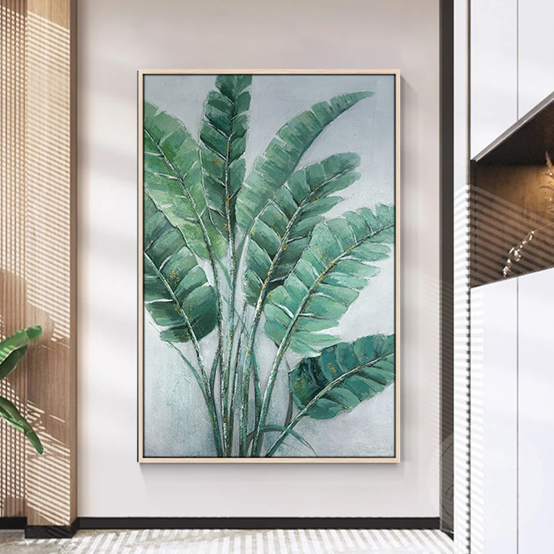 Green Leaves Handpainted Texture Wall Art Floating Frame
