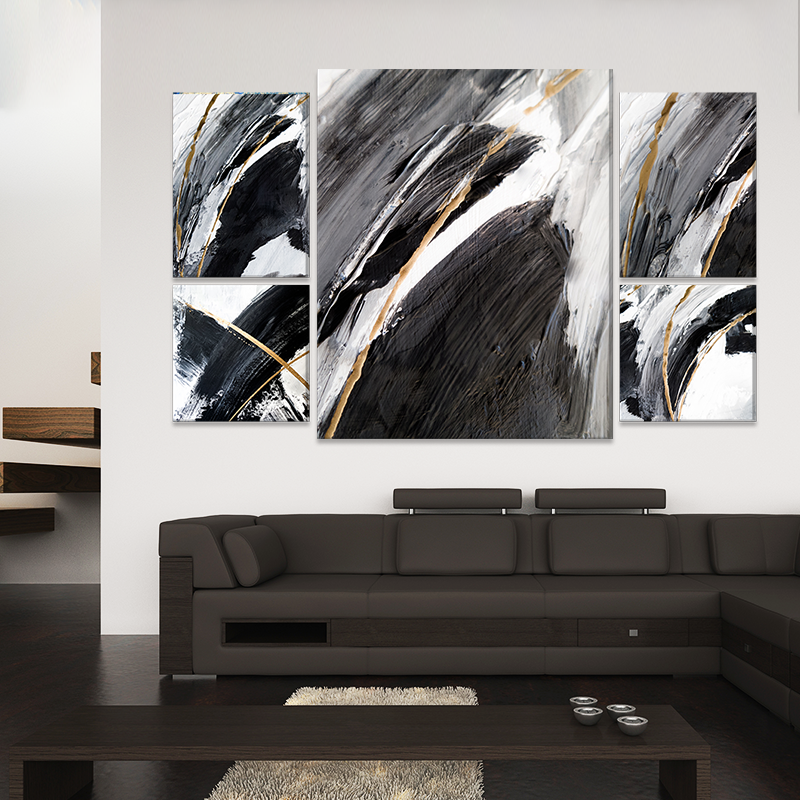 Golden Foil Abstract Flowers 5-Panel Wall Art Set