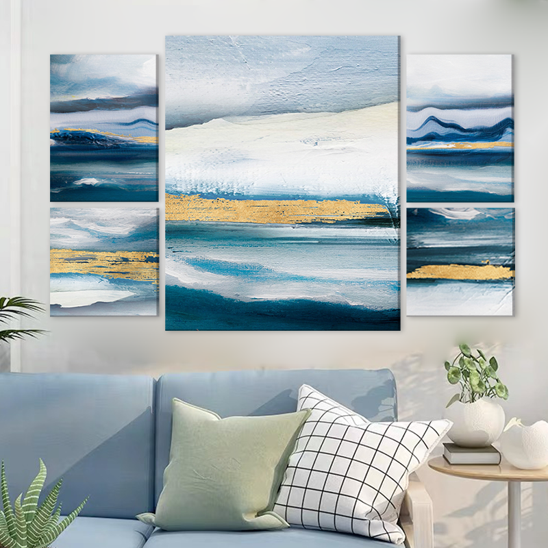 Golden Foil Abstract Flowers 5-Panel Wall Art Set