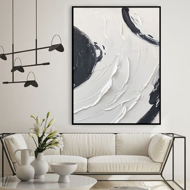 Black and White Abstract Framed Wall Art Painting