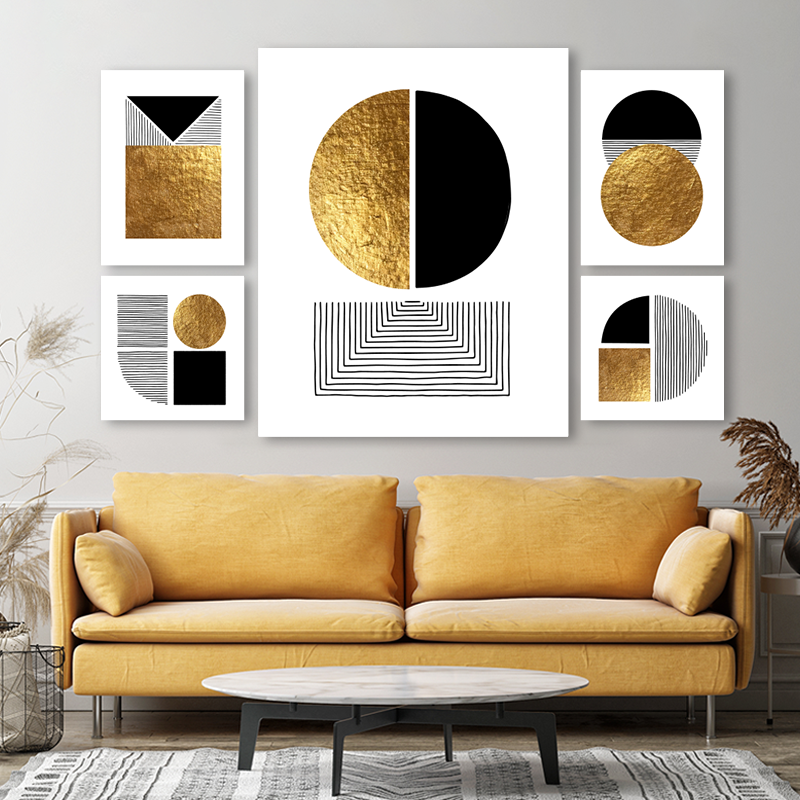 5 Panel Abstract Flowers Wall Art Golden Foil Painting Set