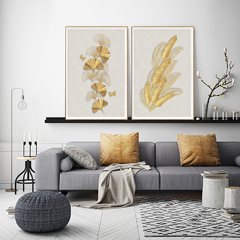 Double Color Framed Golden Foil Canvas Wall Decor
