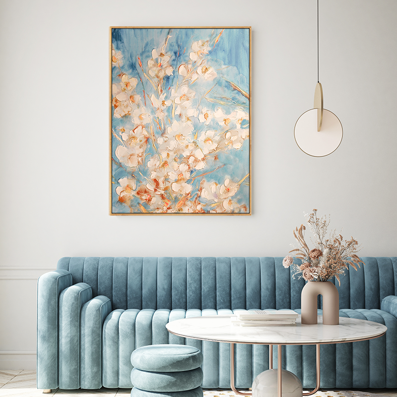 Handpainted Flower Framed Canvas Art with Floater Frame