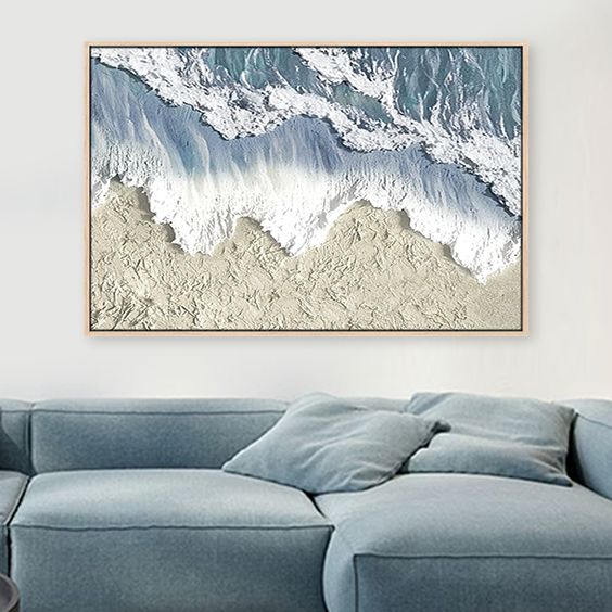 Blue Abstract Handpainted Textured Framed Canvas Wall Art