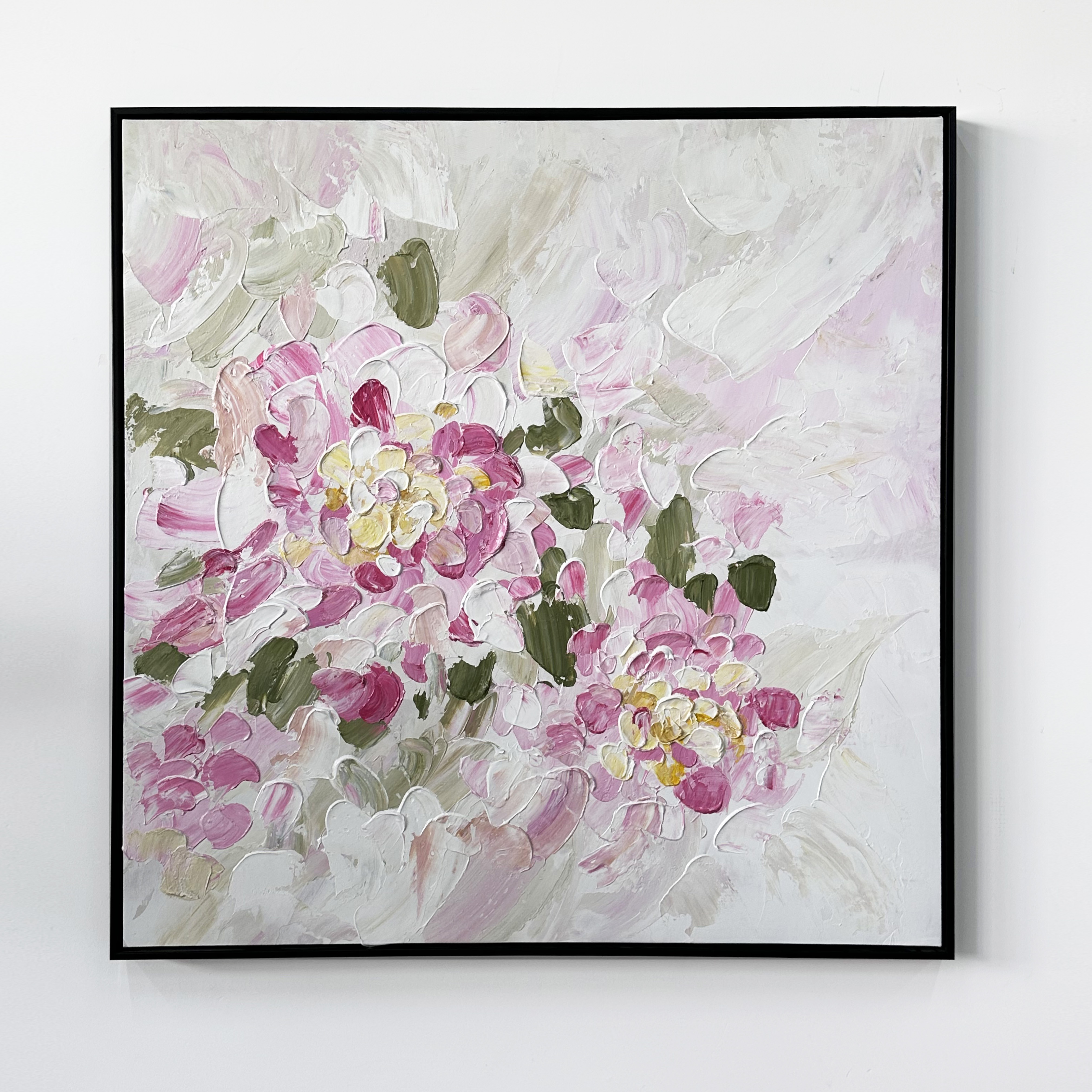 Pink Abstract Floral Handpainted Framed Canvas Wall Art