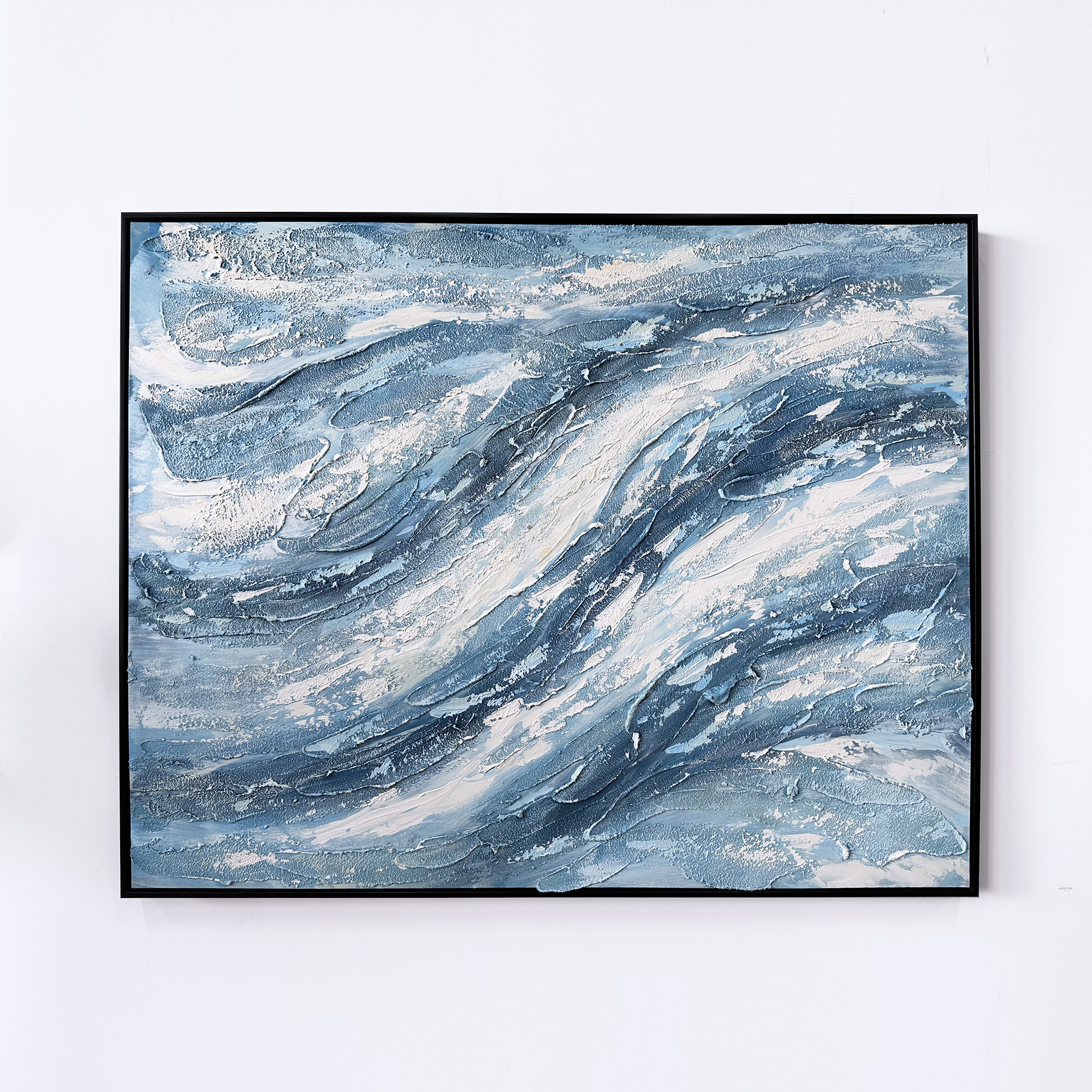3D Textured Hand Made Canvas Wall Art Abstract Blue Sea