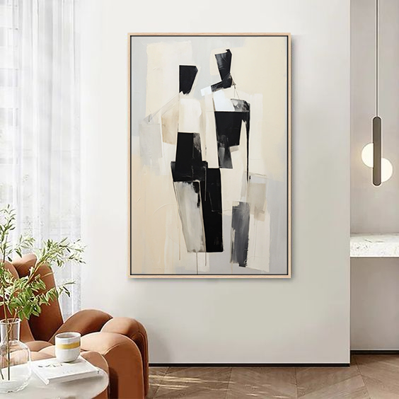 Abstract Black Line 3D Textured Hand Made Canvas Wall Art