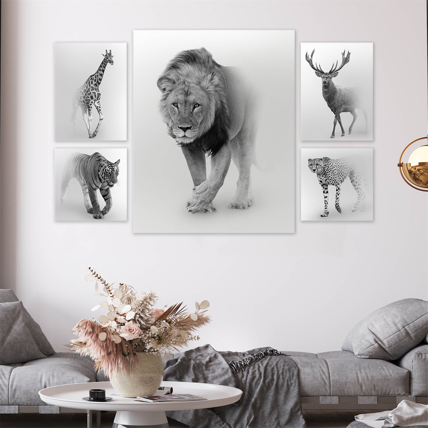 5 Panel World Animal Design Canvas Wall Art Set
