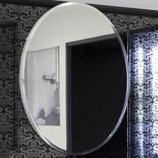 Large Frameless Beveled Round Wall Mirror