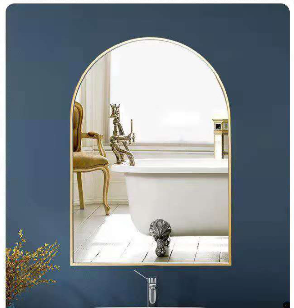 Arched Black and Gold Metal Frame Bathroom Wall Mirror