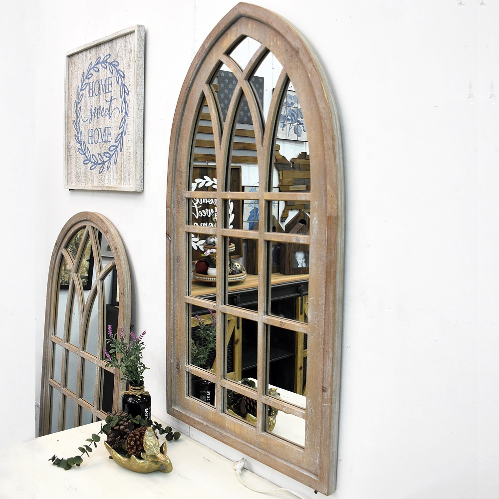 Antique Decorative Wood Frame Arch Window Mirror