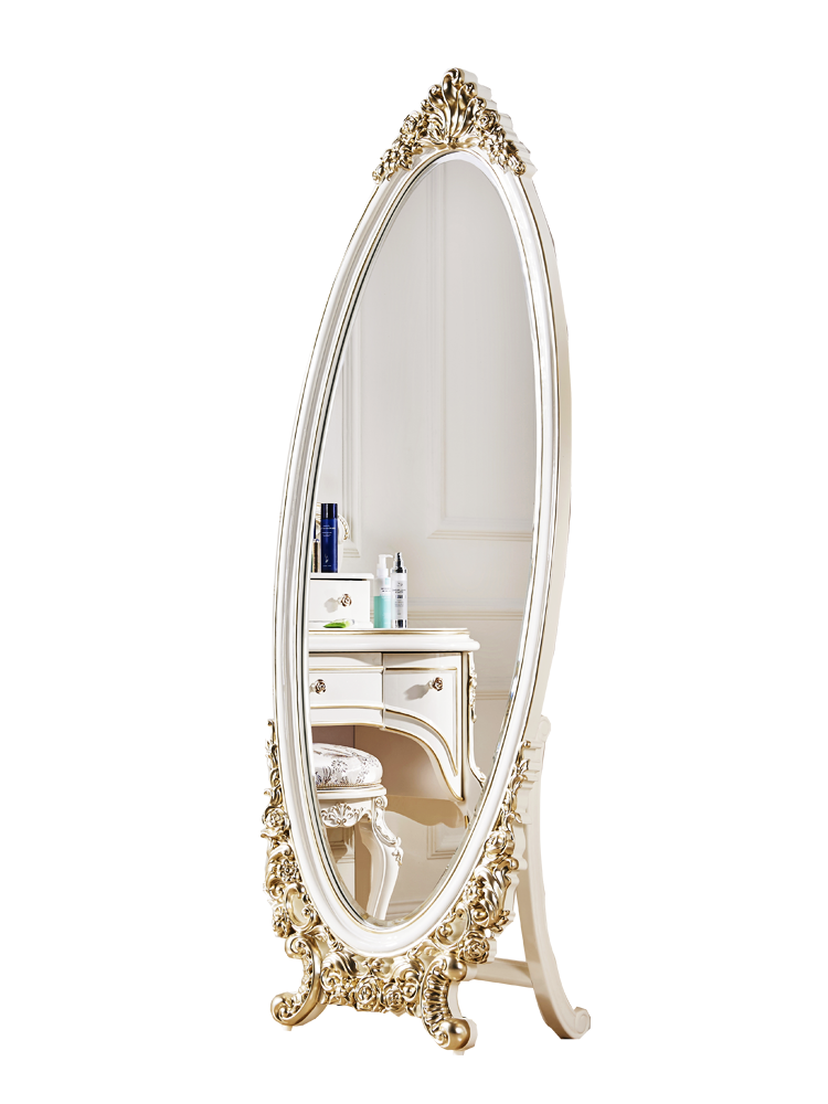 European Solid Wood Carved Full-Length Dressing Mirror