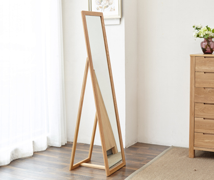 Oak Wood Floor Mirror