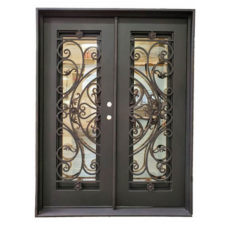 Square Top Double Front Entry Door with Tempered Glass