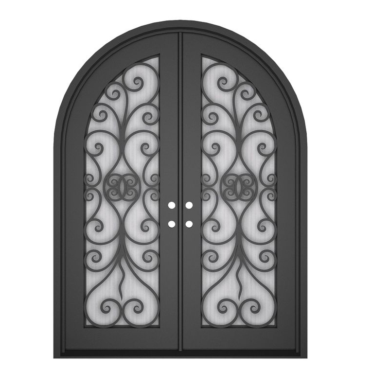 Luxury Wrought Iron French Arched Double Entry Door