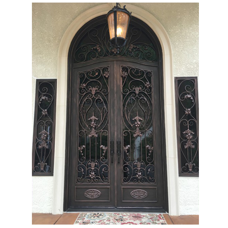 Exterior Wrought Iron Arched Double Front Door