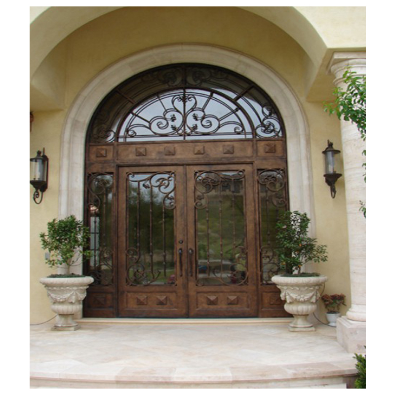 Rustic Arch Double Wrought Iron Entrance Door