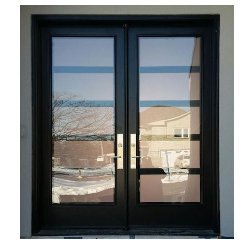 Modern Wrought Iron Front Entry Door with Grid Design
