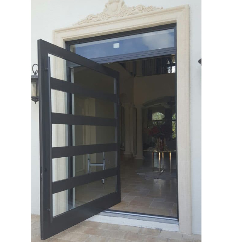 Wrought Iron Pivot Door with Front Glass Entrance