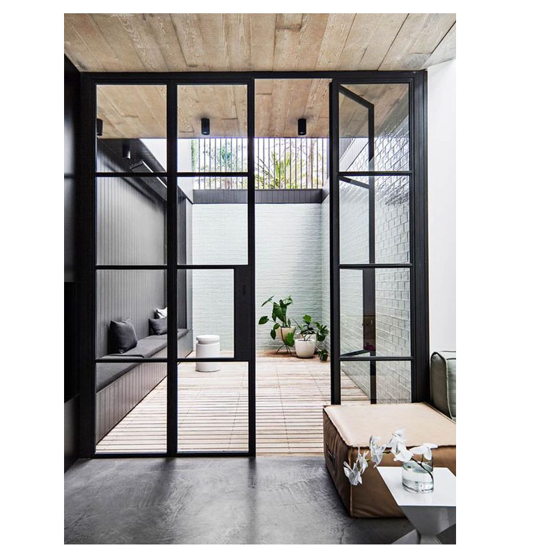 Modern Metal Entrance Door with Glass and Wrought Iron