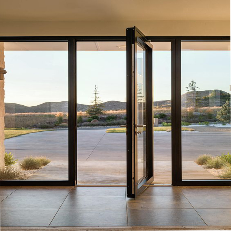 Modern Wrought Iron Pivot Front Door with Sidelight