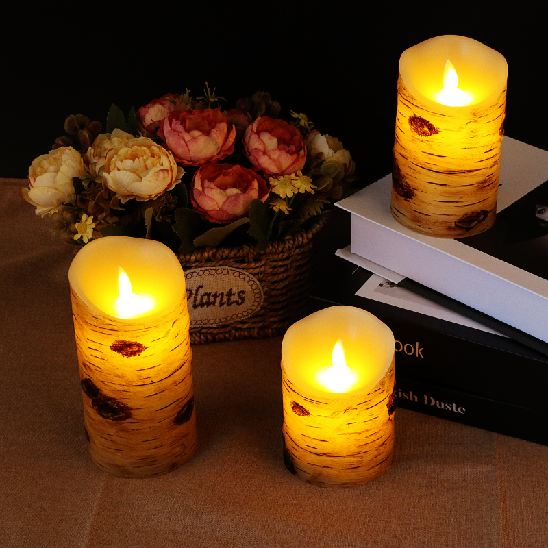 LED Candle Lights with Birch Pattern