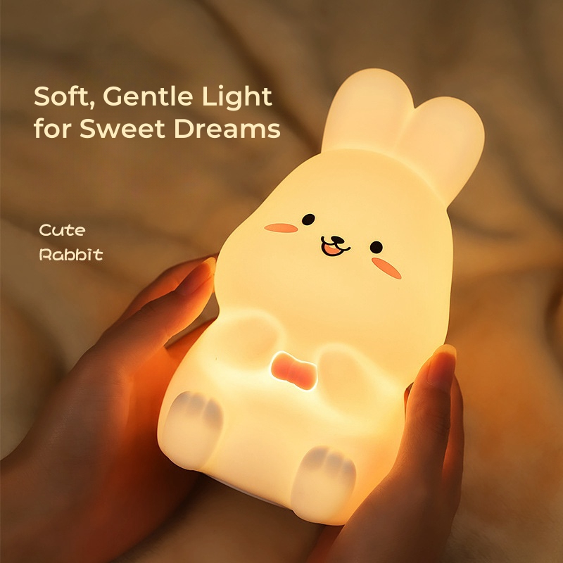 Cute Bunny Night Light for Kids - Rabbit Lamp USB Rechargeable