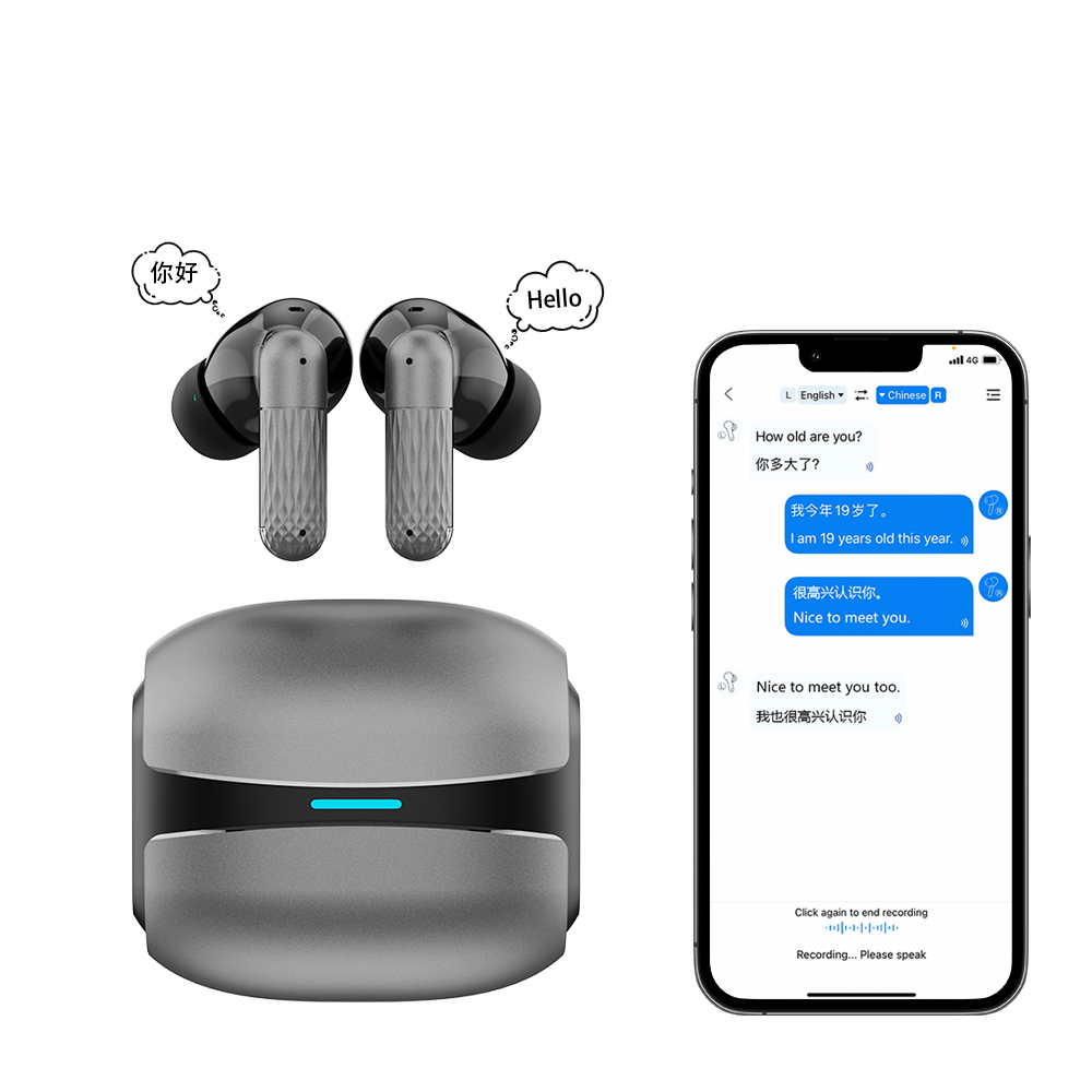 Wireless Metal Earbuds with AI Translation Support
