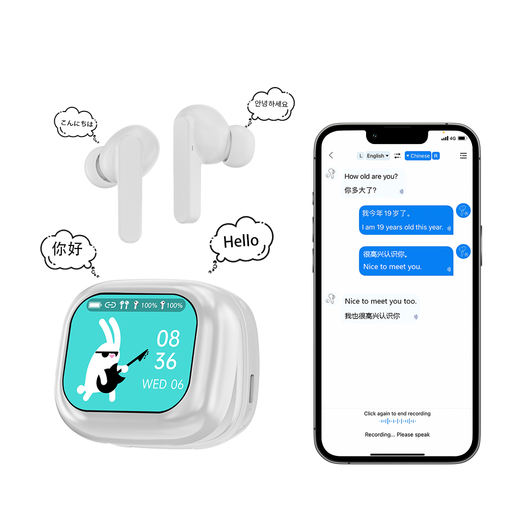 AI Translator Earbuds 144 Languages Wireless Ear Hook Headphones