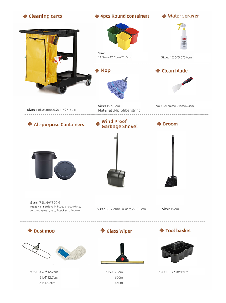18-Piece Hotel Cleaning Cart Combo with Dust Mop