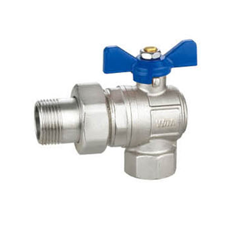 Medium Angle Brass Ball Valve with Union and Aluminum Butterfly Handle