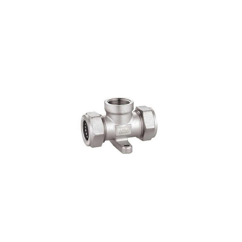 Wall-plated female tee for stainless steel flexible tube fitting