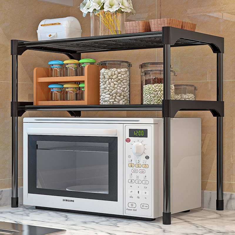 Multifunctional 2-layer Metal Kitchen Shelf for Plates, Microwave, and Spices